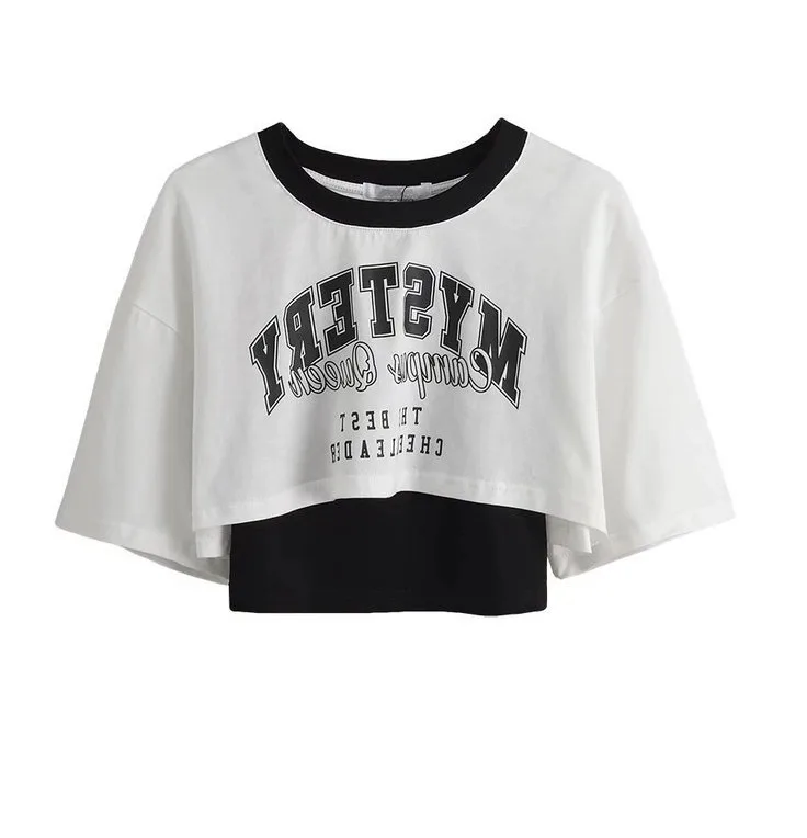 Vintage Print Grafik T-shirt Frauen Crop Top Kurzarm Y2k Kleidung Sommer Lose Sexy Kurze Zwei-stück T-shirt Set frauen 2025 – Detail 4