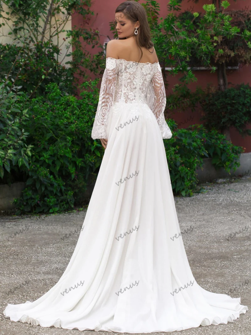 Glamorous Wedding Dresses Charming Bridal Gowns Lace Appliques Long Puff Sleeves Robes Luxury Vestidos De Novia Customized 2025