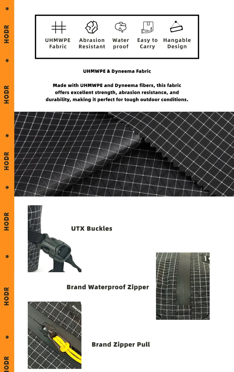[HODRGEAR] Outdoor-Tasche Dyneema-Tasche Schwarz UHMWPE-Beutel Wasserdichter Aufbewahrungsbeutel für Outdoor-Camping Wandern Trekking für Elektronik – Detail 7