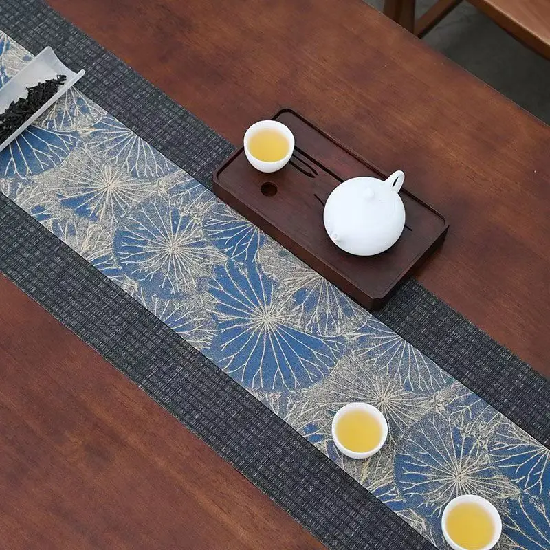 Tea banquet waterproof brocade straw set long imitation hemp table runner Chinese style Zen ancient style tablecloth new Chinese