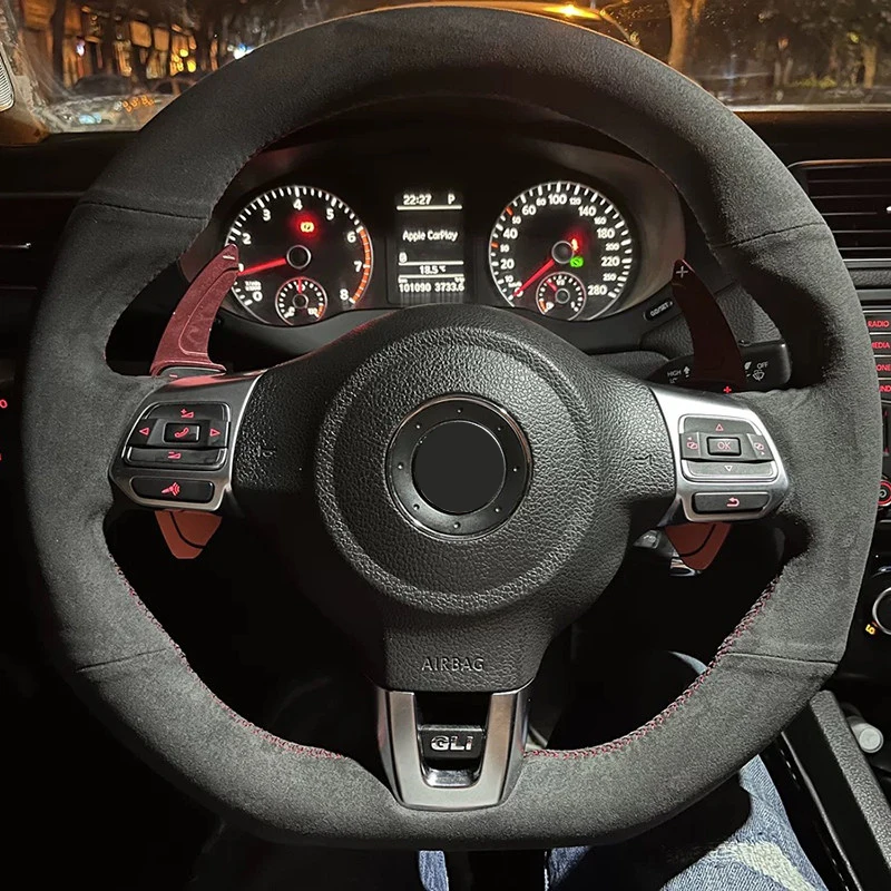 Funda de Volante de Coche de Gamuza para Volkswagen Golf 6 GTI MK6 VW Polo GTI Scirocco R Passat CC R-Line 2010, Accesorios Interiores para Coche