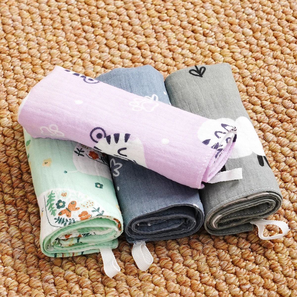 4Pcs/Set Baby Washcloth Newborn Soft Absorbent Gauze Cotton Crepe Baby Towels Handkerchief Bathing Feeding Face Wipe Burp Cloth