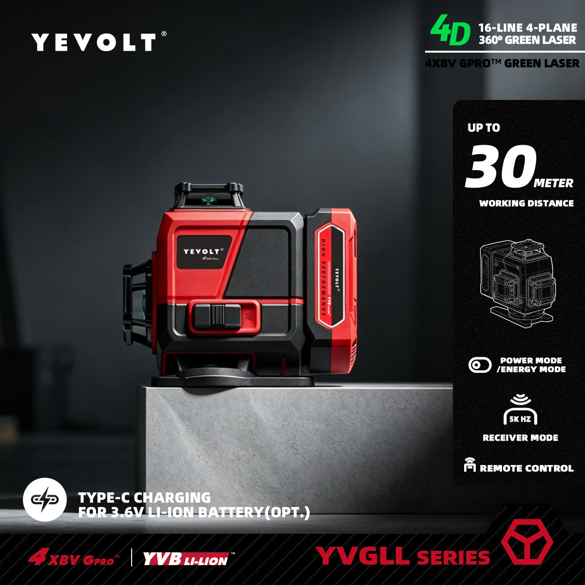YEVOLT Green 16 Line 4x360° Self Level Laser Tool for DIY Hardwood Flooring Layout Wall Panel Decor Alignment Remodel Work