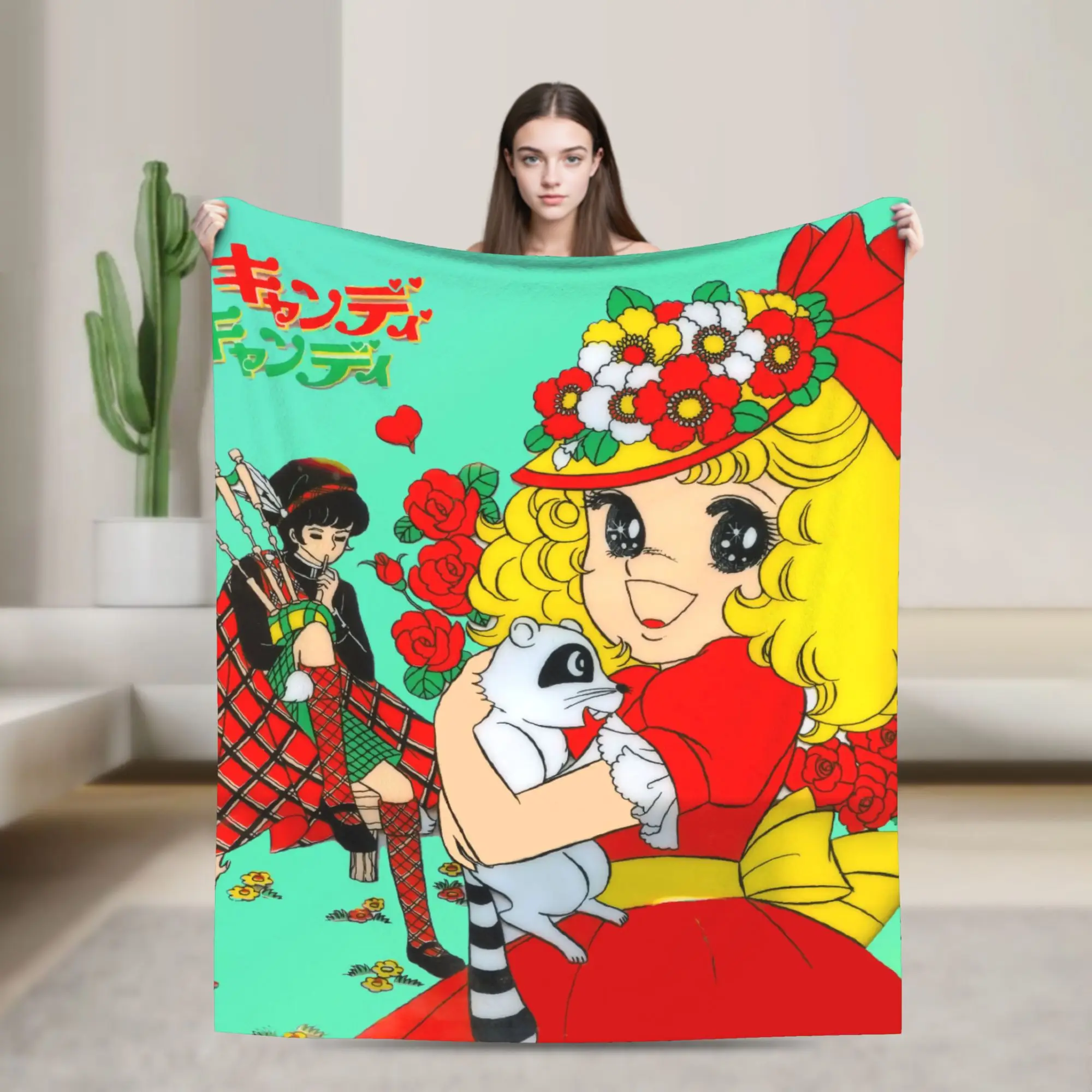 Kawai Candy Candy Blanket Anime Flannel Throw Blankets Summer Air Conditioning Personalised Lightweight Bedsprea,