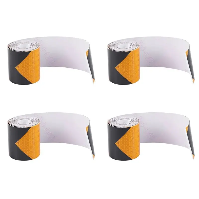 4Pcs 2 Inch X10ft 3 Meters Night Reflective Safety Warning Tape Strip Sticker Black Yellow-T61C