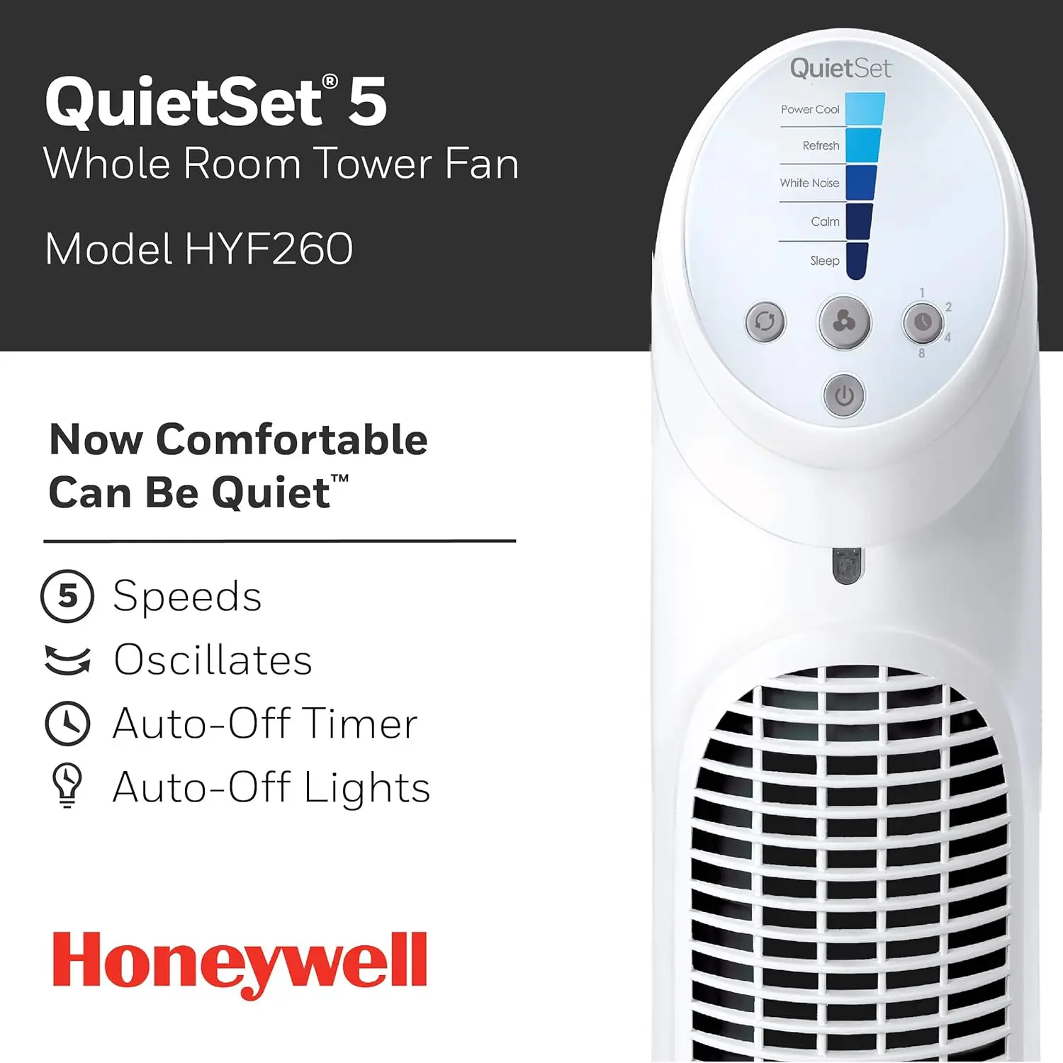 HYF260 Quiet Set Whole Room Tower Fan, White