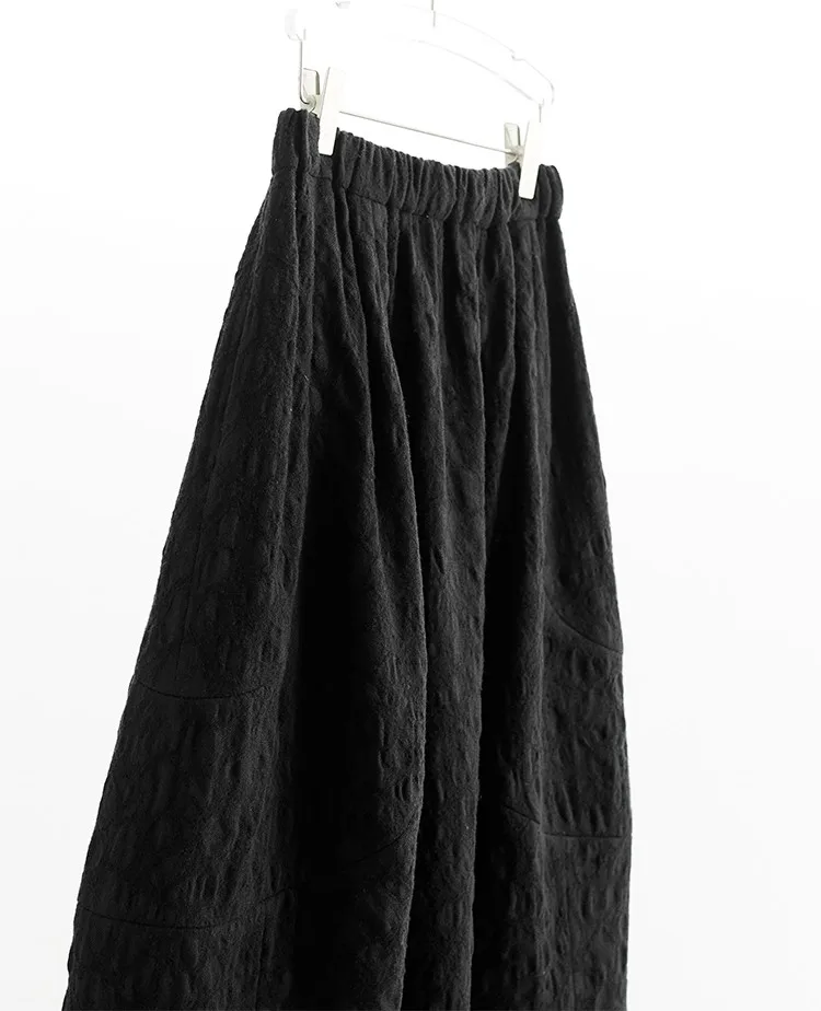 Versatile Umbrella Skirt~Autumn and Winter 100% Wool Jacquard Skirt for Women, Black Flower Bud Skirt