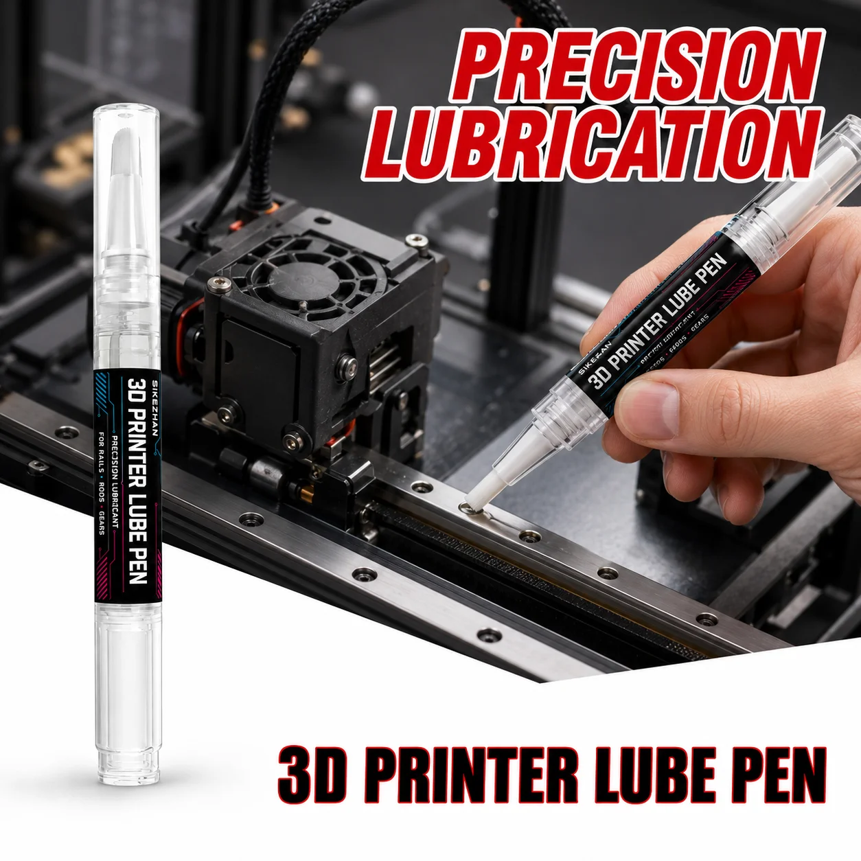 SIKEZHAN 3D Printer Precision Lube Pen, Premium Guide Rail Smooth Fluid Brush Applicator Tool for Gears Rods Maintenance Kits