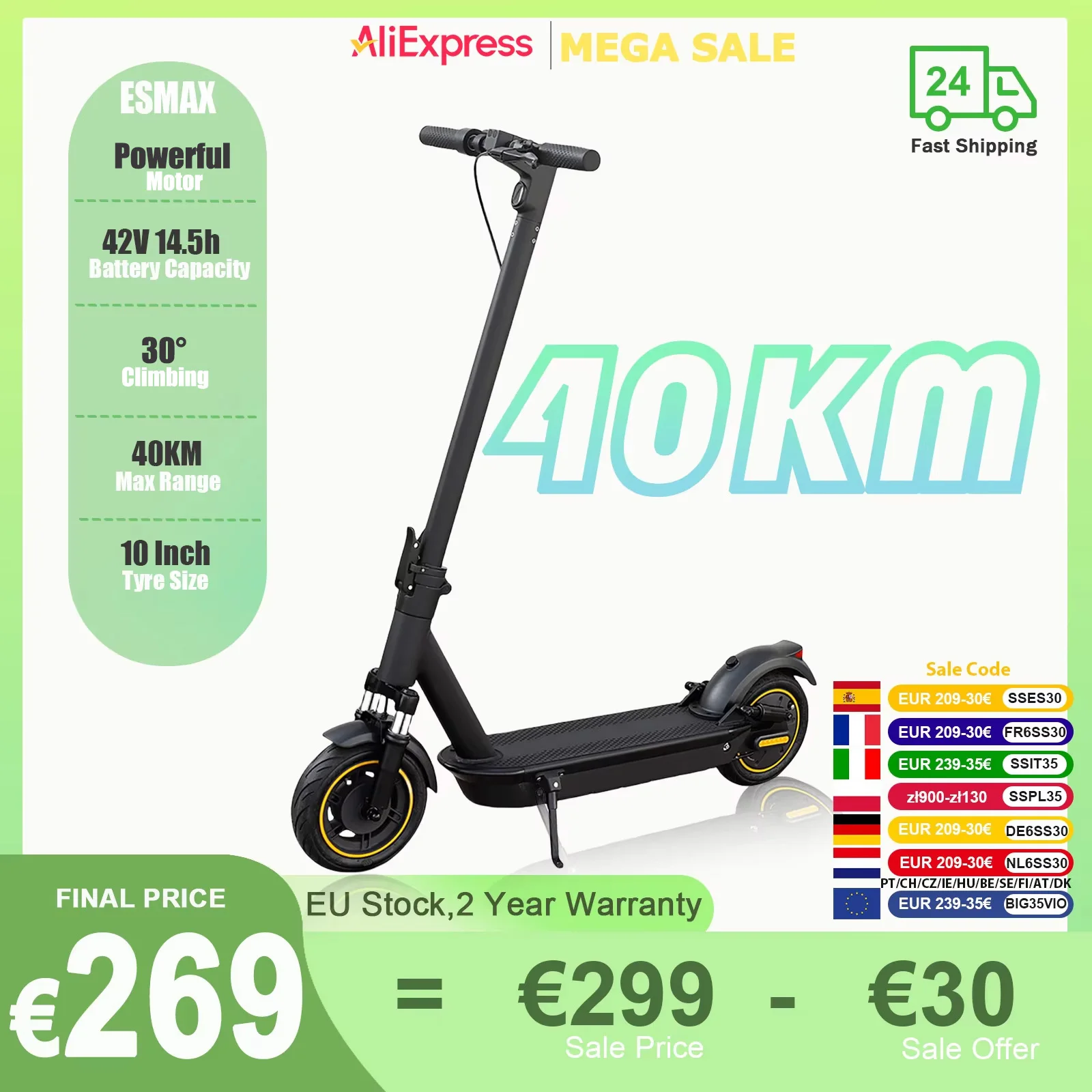 JUICEASE ESMAX Elektroroller Leistungsstarker Motor 42V14.5Ah 45KM Reichweite 10 Zoll pannensicherer Luftreifen Faltbarer Intelligenter Erwachsenen-Kick-City-Commuter-E-Scooter