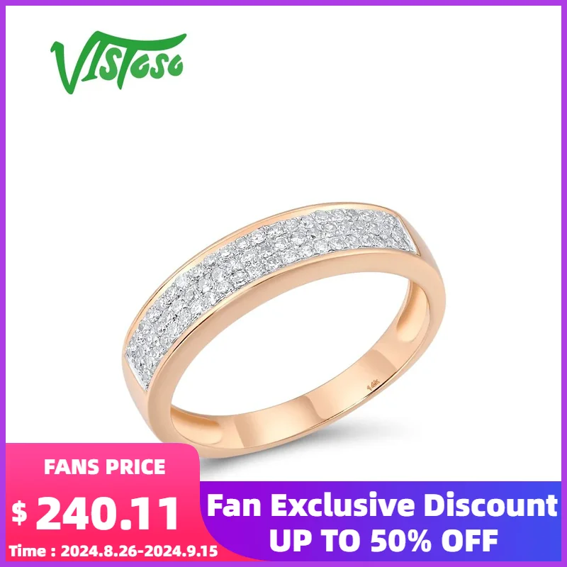 

VISTOSO Genuine 14K 585 Rose Gold Chic Rings For Lady Sparkling Diamond Engagement Anniversary Simple Style Eternal Fine Jewelry