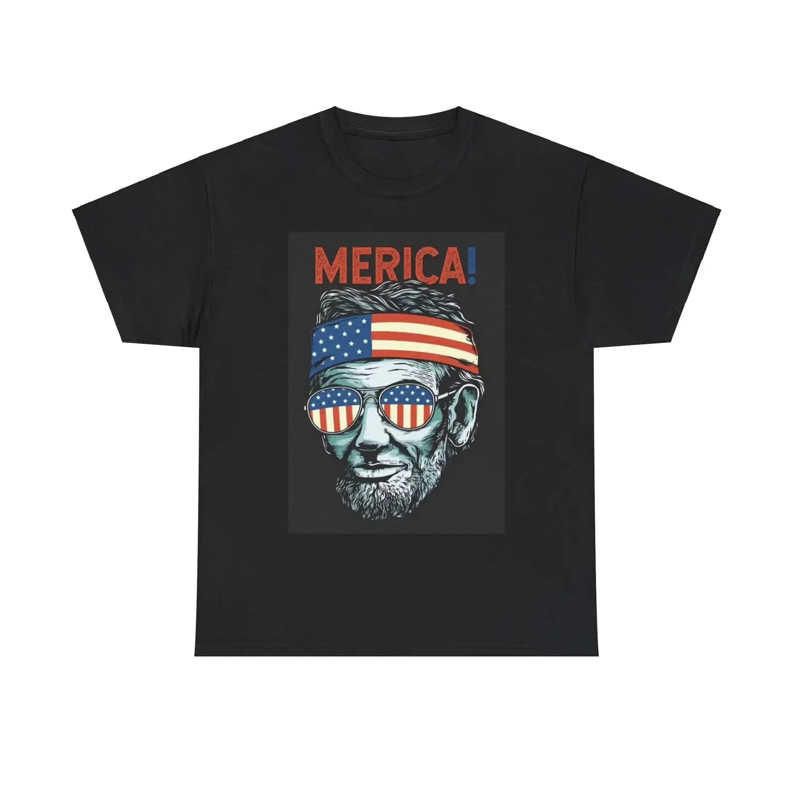 Merica Tshirt Abe Lincoln USA American flag 1776 july 4th Unisex Heavy Cotton