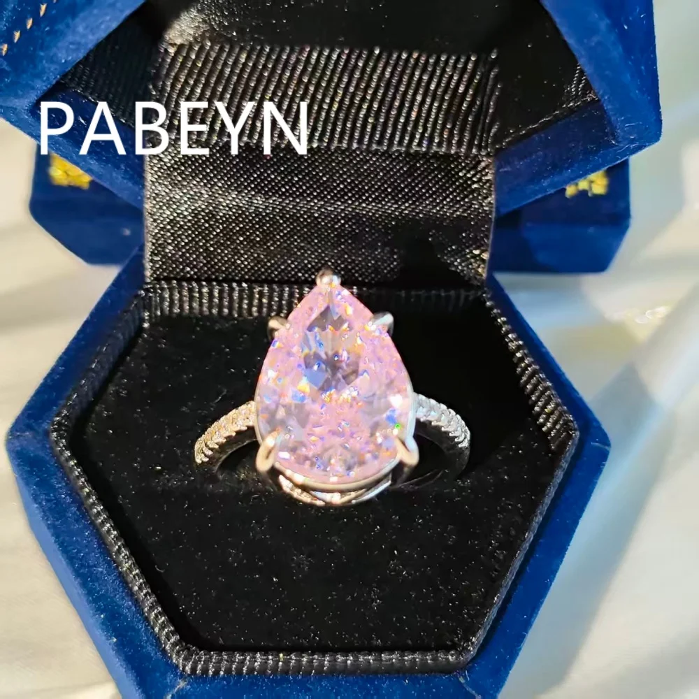 925 Sterling Silver Fashion Light Luxury Ice Flower Cut Water Drop Zircon Ring Birthday Party Anniversary Gift Ladies Jewelry