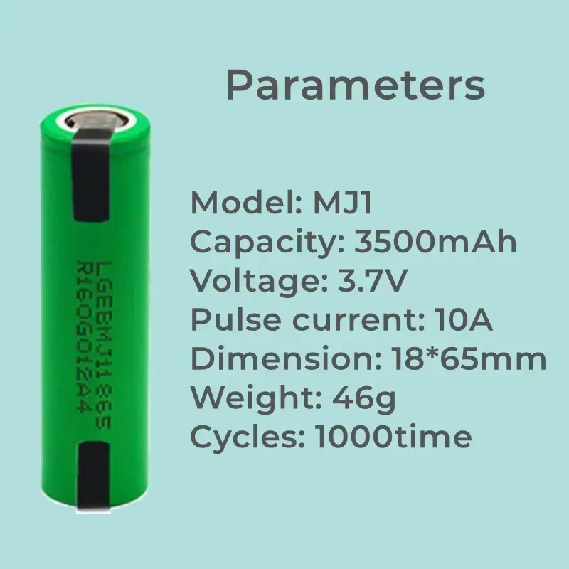 100% Original MJ1 3.7V 3500mAh 18650 Lithium Rechargeable Battery for Flashlight Batteries    Battery+DIY Nickel