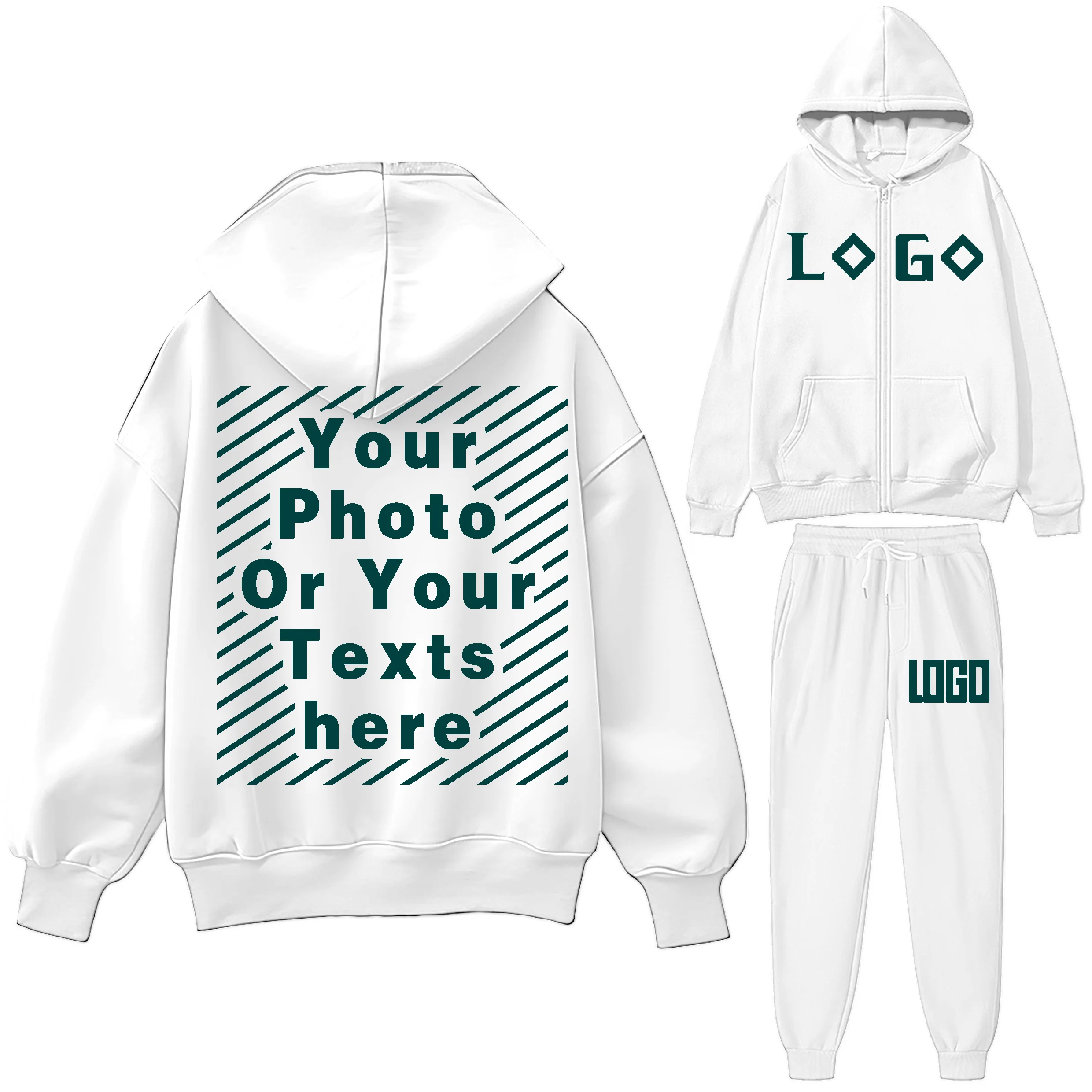 DIY Customize Your LOGO Tracksuit Suit Autumn Fashion Warm Hoodie Sweatshirts Two Pieces Oversized Solid Casual Hoody Pullovers