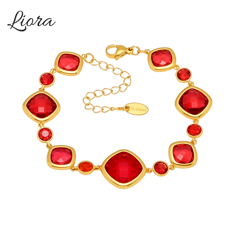

Liora Luxury Square Glass Chain Bracelet For Women Stainless Steel Charm Wristband Bracelets Wedding Engagement Jewelry Gifts