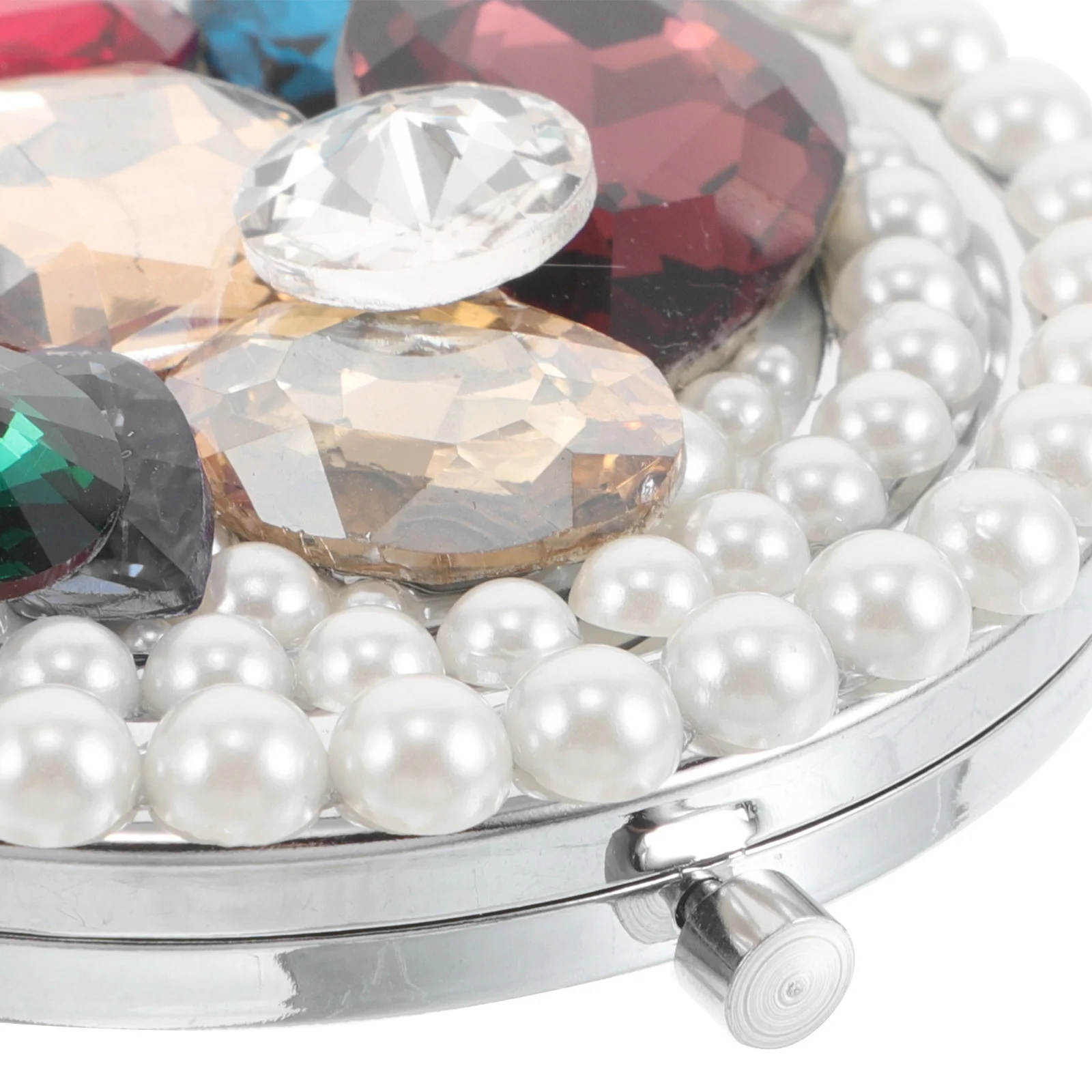 Espelho de bolso portátil strass design dupla face ampliação metal compacto viagem maquiagem bolsa acessório