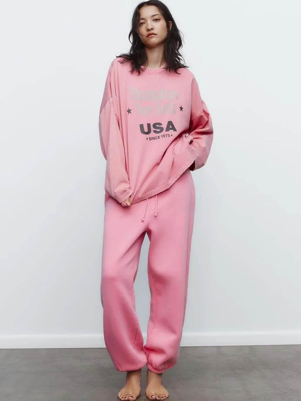 

Spring 2025 Women's Sweet Loose USA Printed Long Sve T-irt Hoodie Cotton round Ne Casual Comfortable Faionable Top