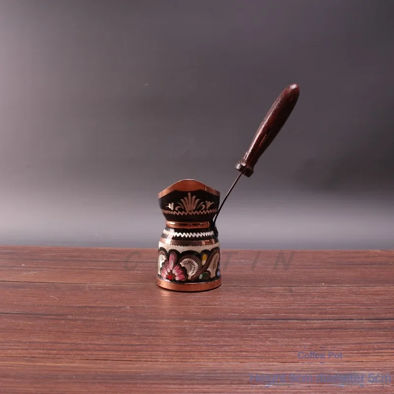 Turkish Coffee Pot Hand Carved Long Handle Pure Copper Kettle Turkish Coffee Sharing Pot Portable Coffee Maker