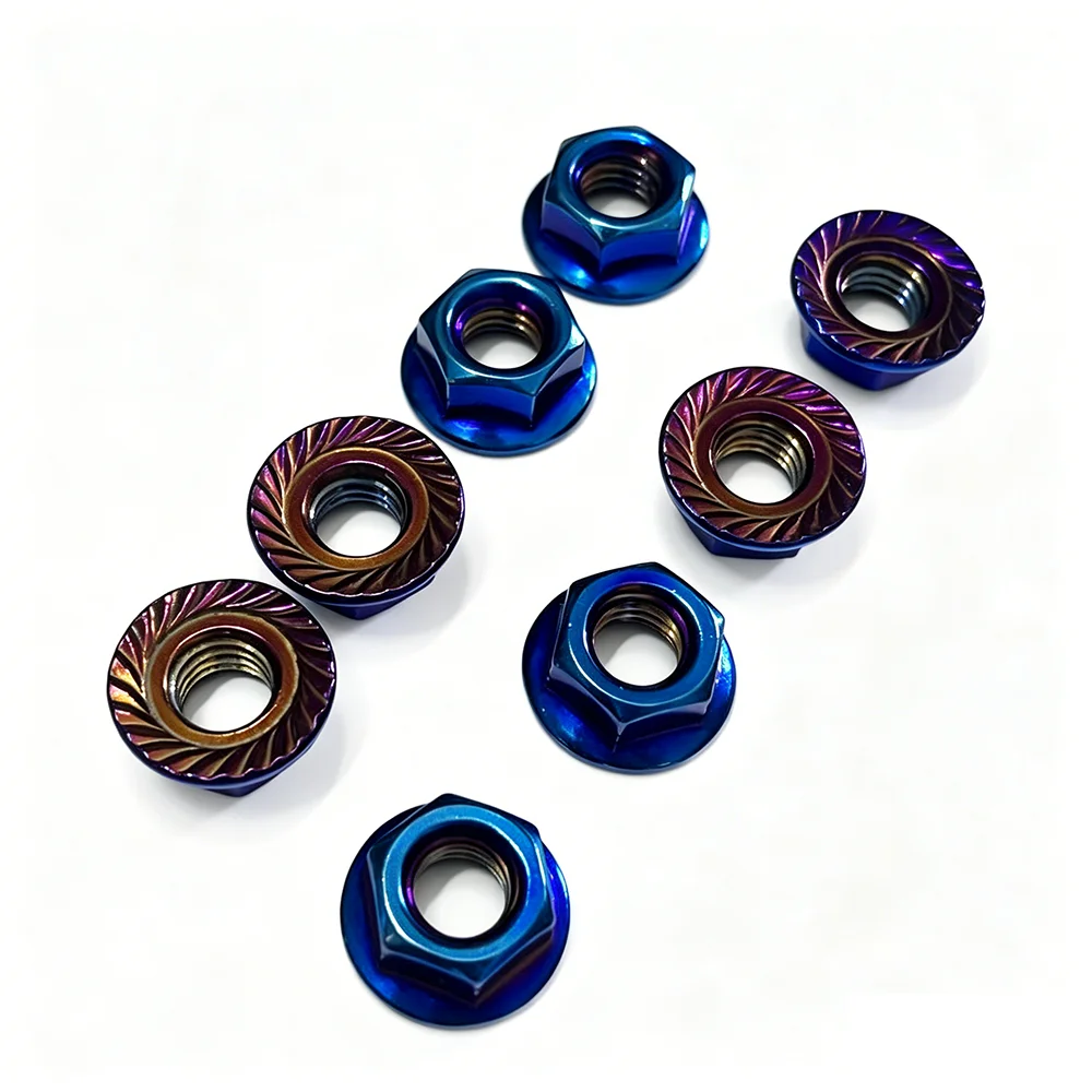 5pcs Stainless Steel Hexagonal Anti-loosening Nuts M5 M6 M8 M10 Auto Motorcycle Modification Flange Nuts Blued