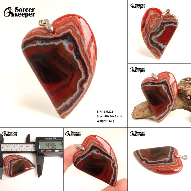 

Heart Pendentif Real Natural Red Botswana Agate GemStone Pendant Chains Necklace For Women's & Men's Jewelry Making BM202H