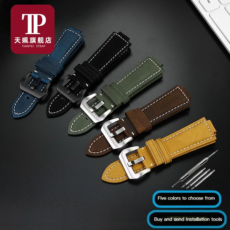 Vintage Frosted Leather Watchband for Casio G-SHOCK GST-B400 GST-B200 Series Crazy Horse Skin Retro Watch Bracelet 24*16mm Strap