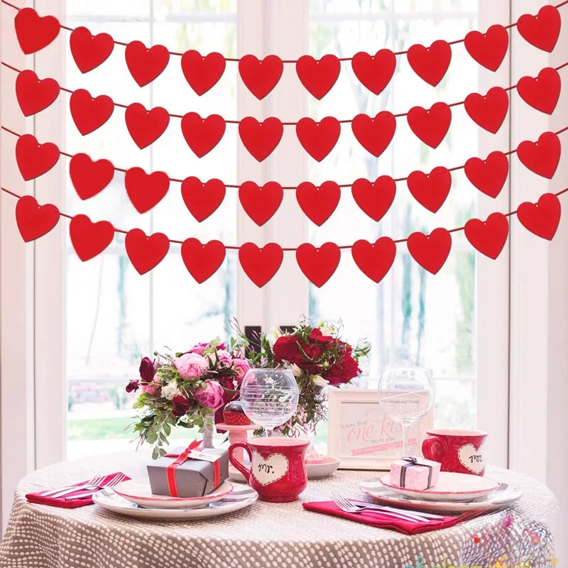 Valentine's Day Decoration With 80 Red Felt Heart-Shaped Wreaths Diy Decoration Hanging Wedding Anniversary Birthday Party New