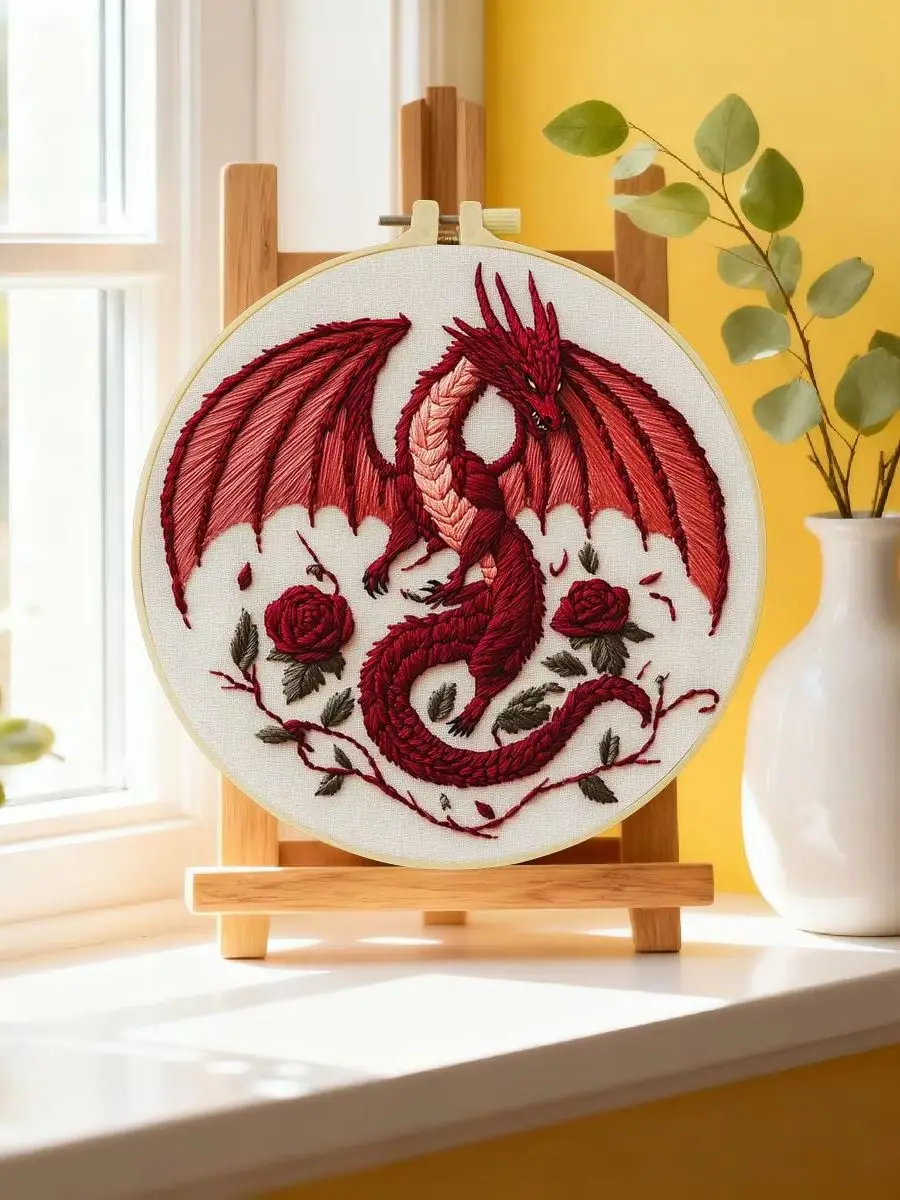 1 Stück 20X20CM/15X15CM 7,87/6,3 Zoll Roter Drache Stickerei Starter-Kit DIY-Kit DIY-Stickerei-Set Handarbeiten Nähkunst – Detail 6