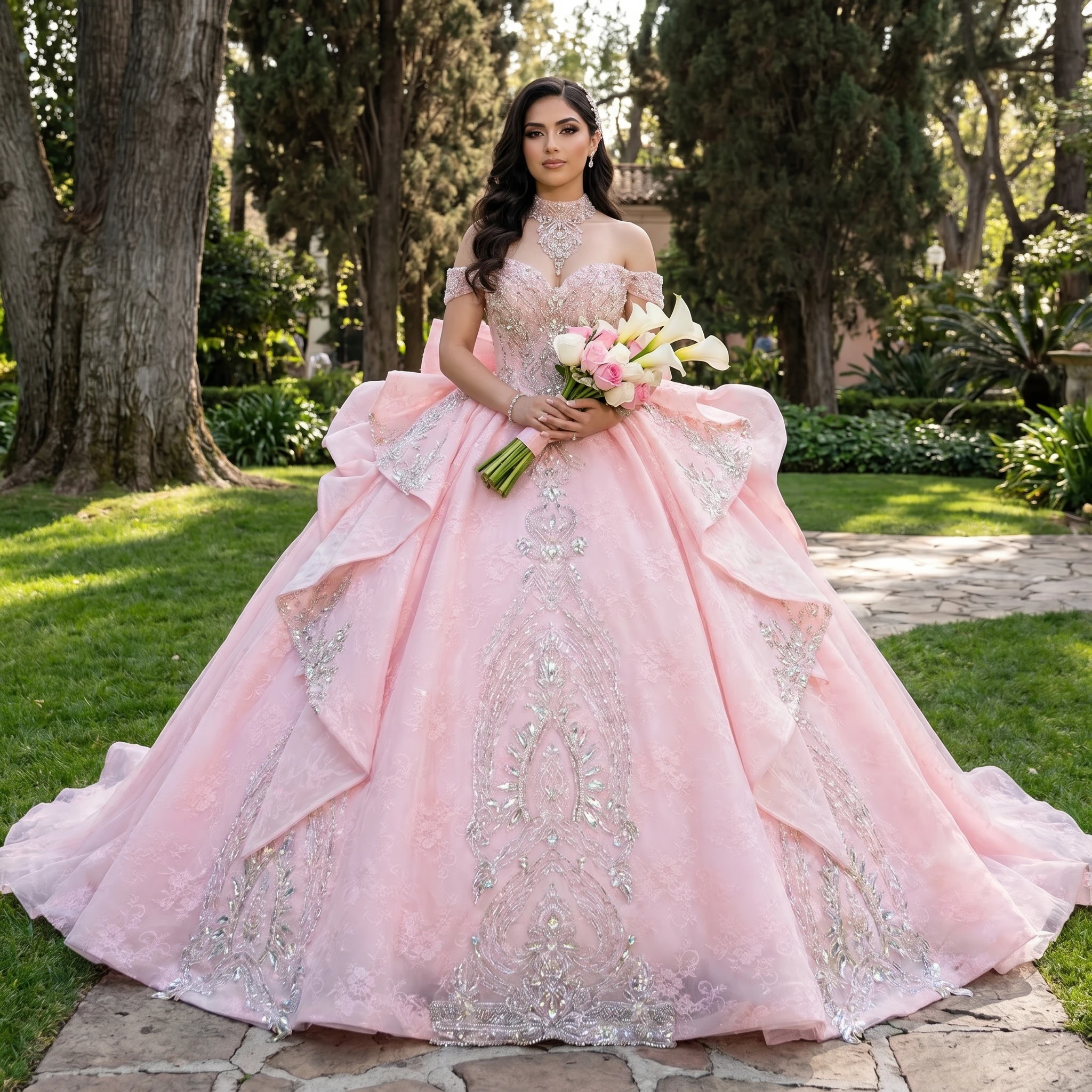 

Customized 2026 New Elegant Ball Gown Wedding Dresses With Bow Pearls Short Sleeves Bridal Gowns Prom Dresses Vestido De Novia