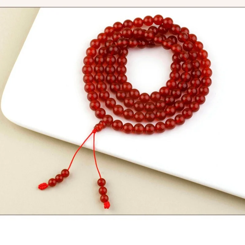 

Red Women, 108 Beads Agate Bracelet, Multi-Layer Sweater Chain