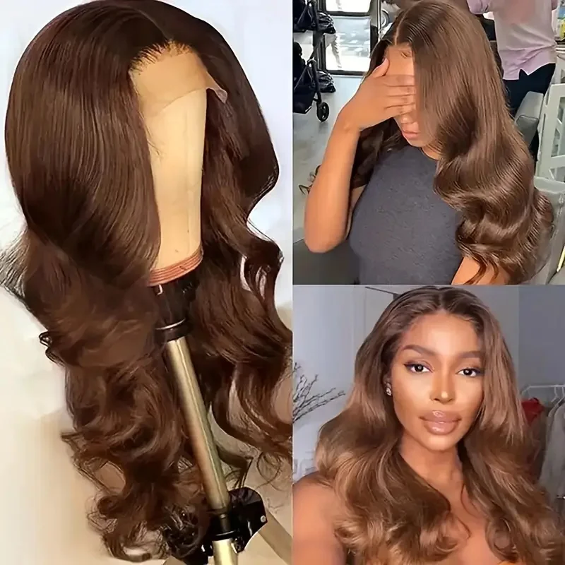 

Pre Plucked HD Transparent 13x4 Lace Front Wig 200% Density Body Wave Human Hair Wigs 30 Inches Chocolate Brown Lace Frontal Wig