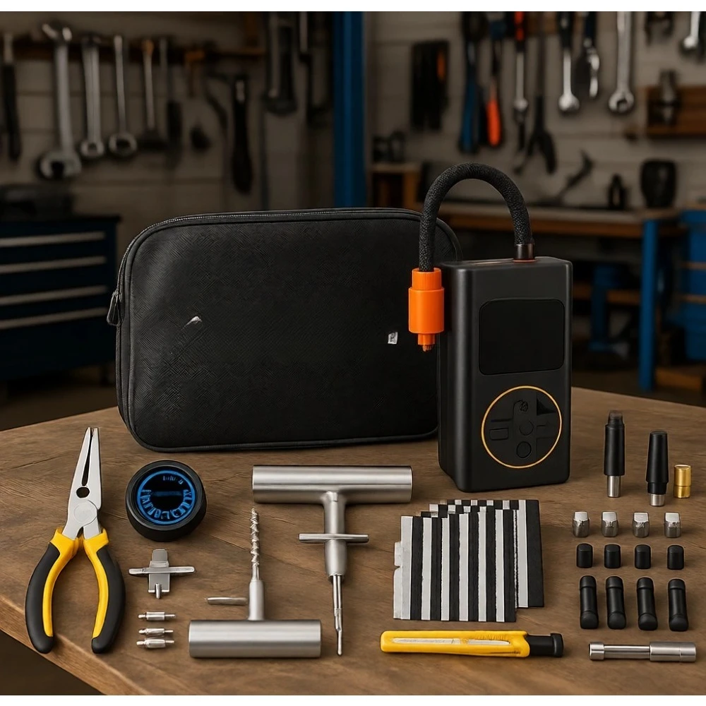 

Emergency Tire Plug Kit with Portable Air Compressor for Car Motorcycle ATV Truck Tractor