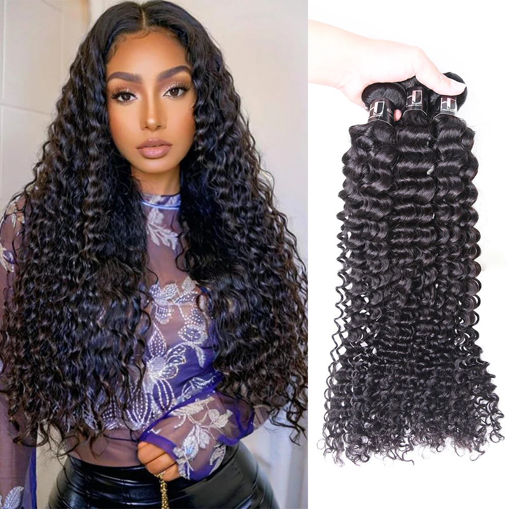 30インチ、40インチ、50インチのジェリーカール生毛束、ウォーターカール、ディープウェーブ人毛ウィッグ、100％縮れ毛エクステ、ナチュラルブラック