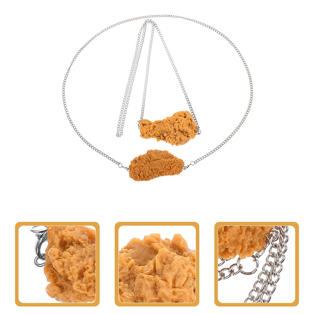 2 Pcs Realistic Fried Chicken Leg Wing Necklace PVC Imitation Food Model Creative Fashion Accessory Party Favor Chain