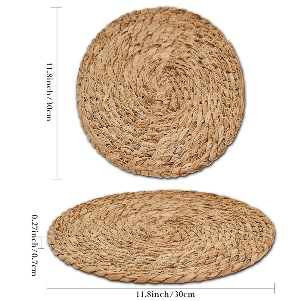 Natural Hand-Woven Round Rattan Placemats Water Hyacinth Placemats Farmhouse Weave Place Mats Rustic Braided Wicker Table Mats