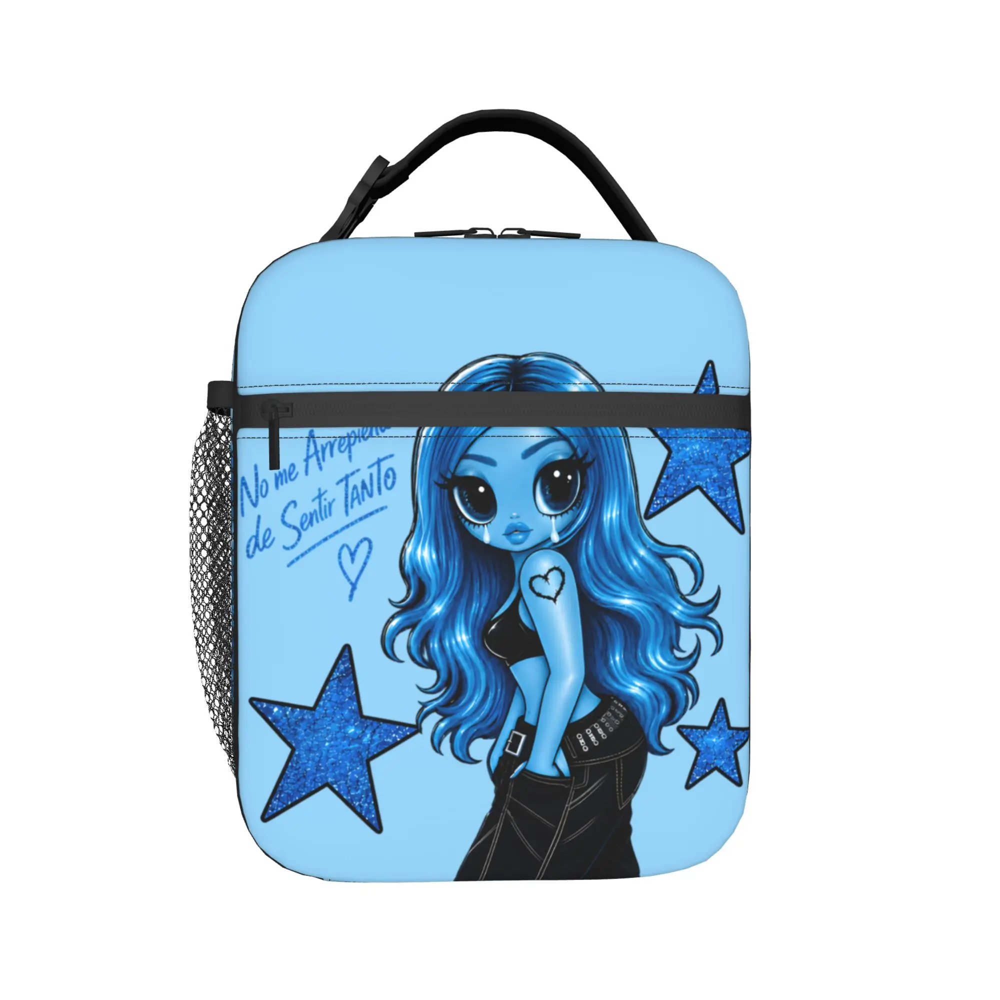 no me arrepiento de sentir tanto Bichota Blue Glitter Karol G Insulated Lunch Bag Cooler Bag Tote Lunch Box Beach Girl Boy