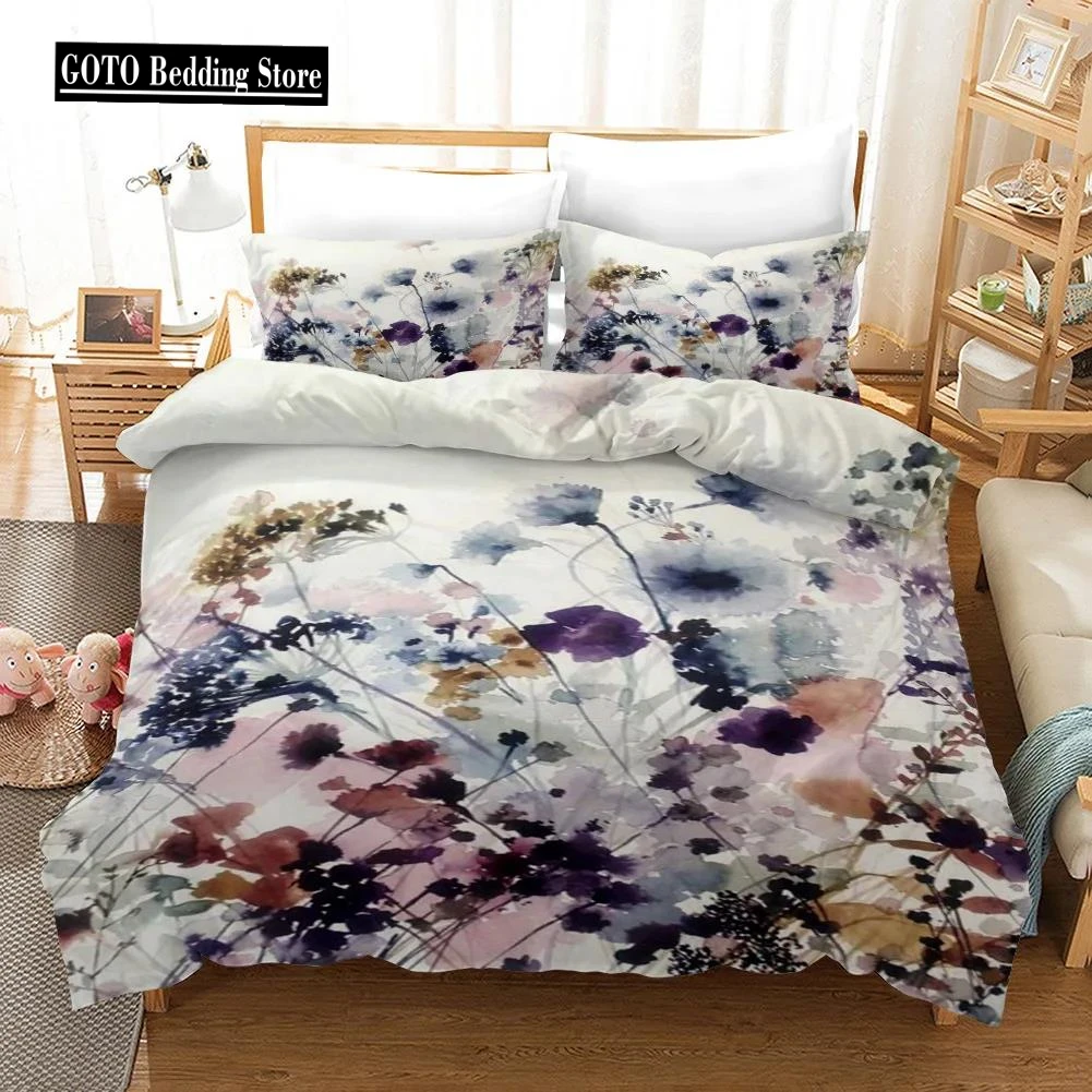 

Plant Flower Double Bed Cover Set for Women Girls Print Peach Blossom, Cherry Blossom, Rose Red Pink Comforter Cover Set Queen