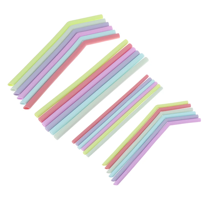 6 Pcs Reusable Food Grade Silicone Straws Straight Bent Multicolor Drinking Straw For Children's Party Bar Accessories
