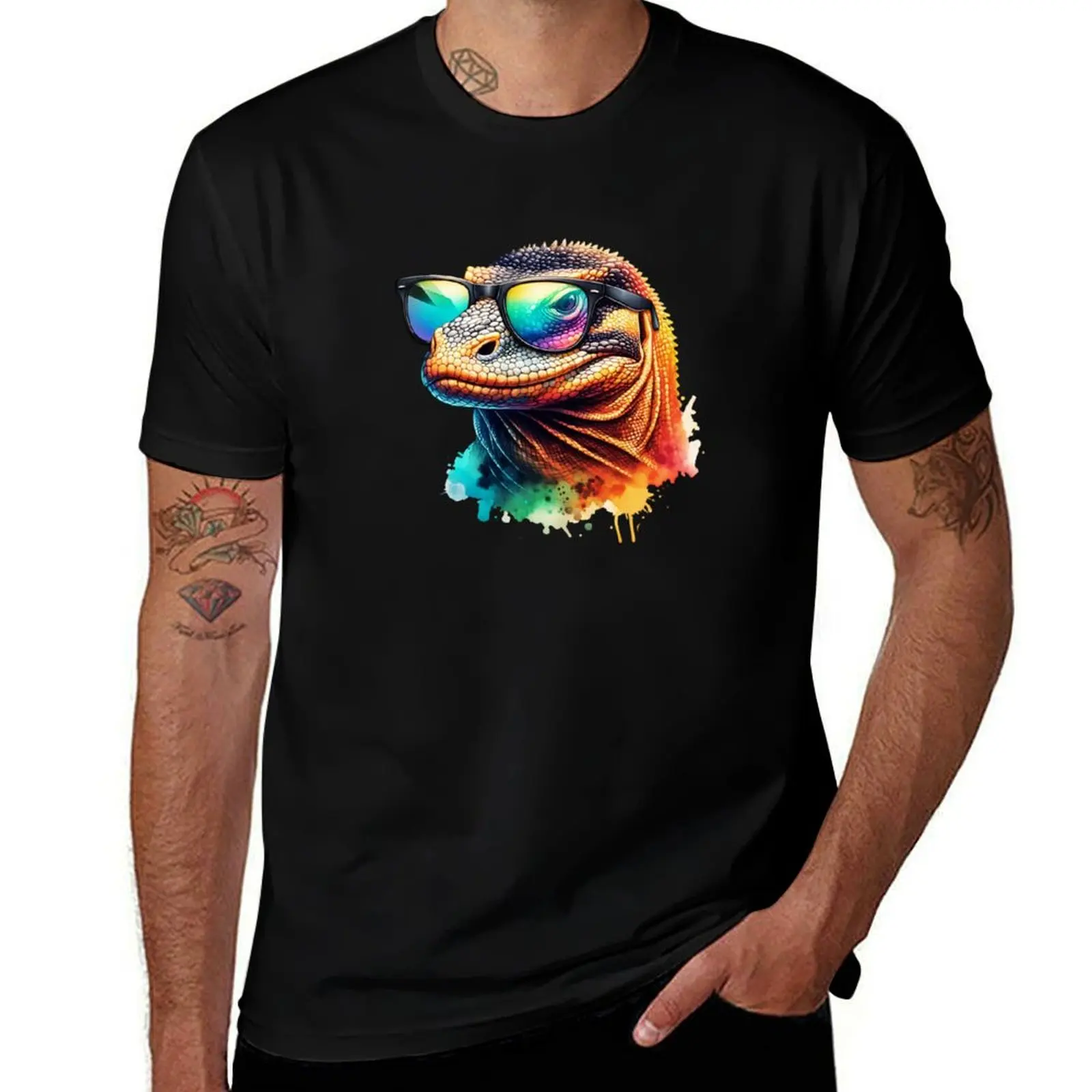 Komodo Dragon Wearing Glasses T-Shirt Casual Street Style Short Sleeve Tee T-Shirt
