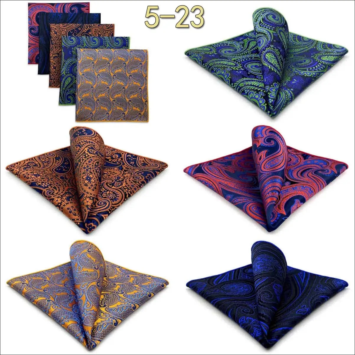 5-teiliges Herren-Einstecktuch-Set, verschiedene Einstecktücher, mehrere Stile, Paisley- und Blumenmuster, Anzug, groß, 32 cm, Business-Accessoires – Detail 21