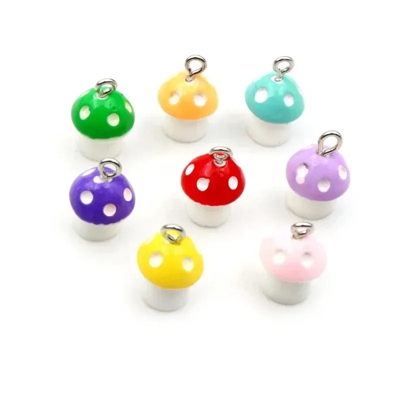 10Pcs 3D Colorful Mushroom Resin Charms Cute Vegetable Pendants DIY Craft Supplies For Earring Bracelet Keychain Jewelry Making