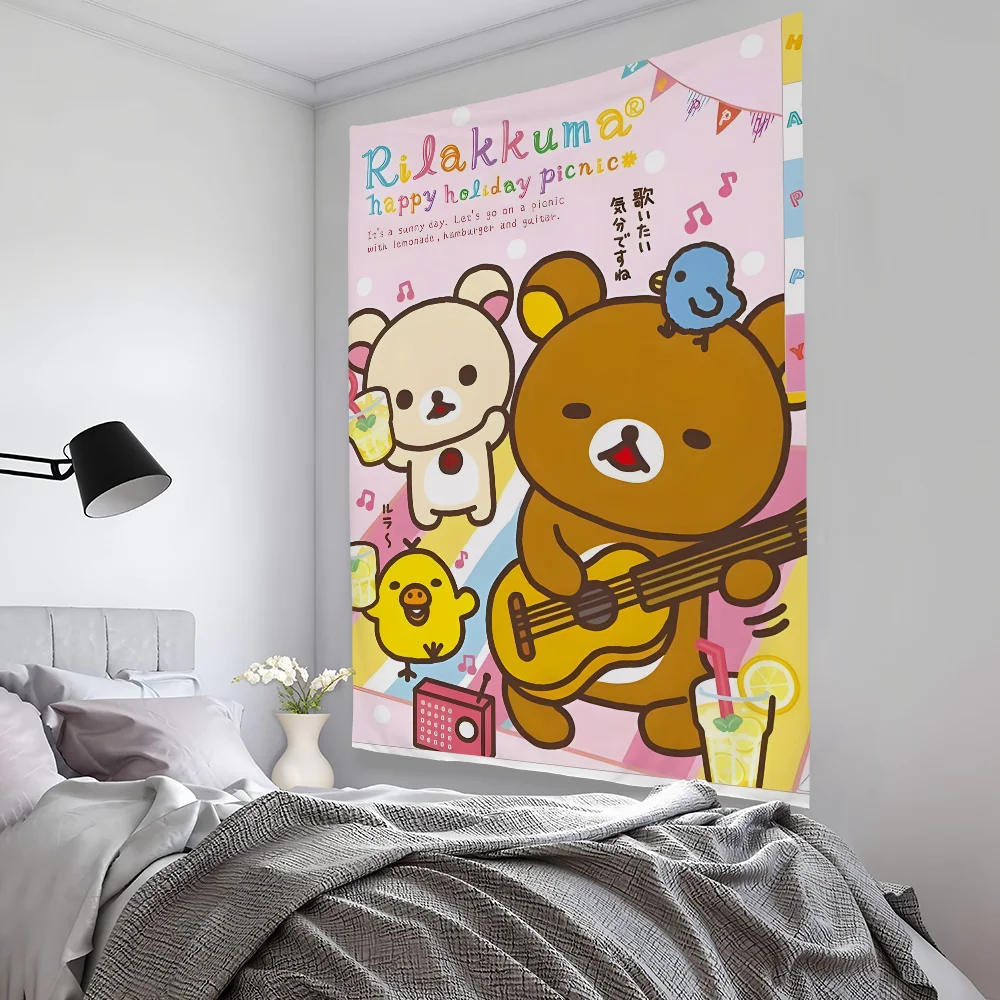 Japan Cute Cartoon R-RilakkumaS Tapestry Bedroom Living Bar Garden Outdoor Microfiber Festival Decoration Background Art Banner