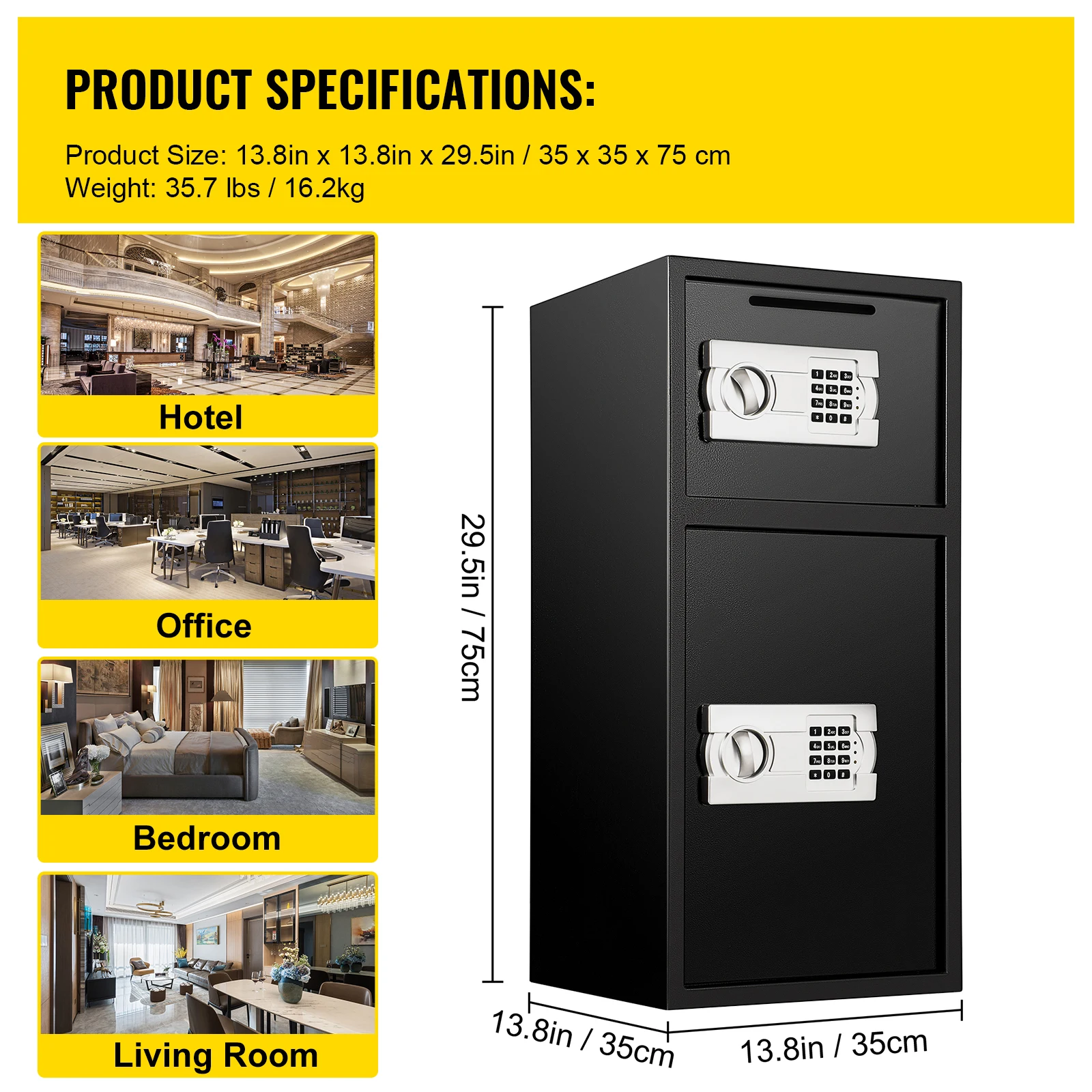 SucceBuy 33 "Dubbele Deur Kluis Geheime Verborgen Spaarpot Staal Aparte Opslagruimte Elektronisch Slot voor Office Home