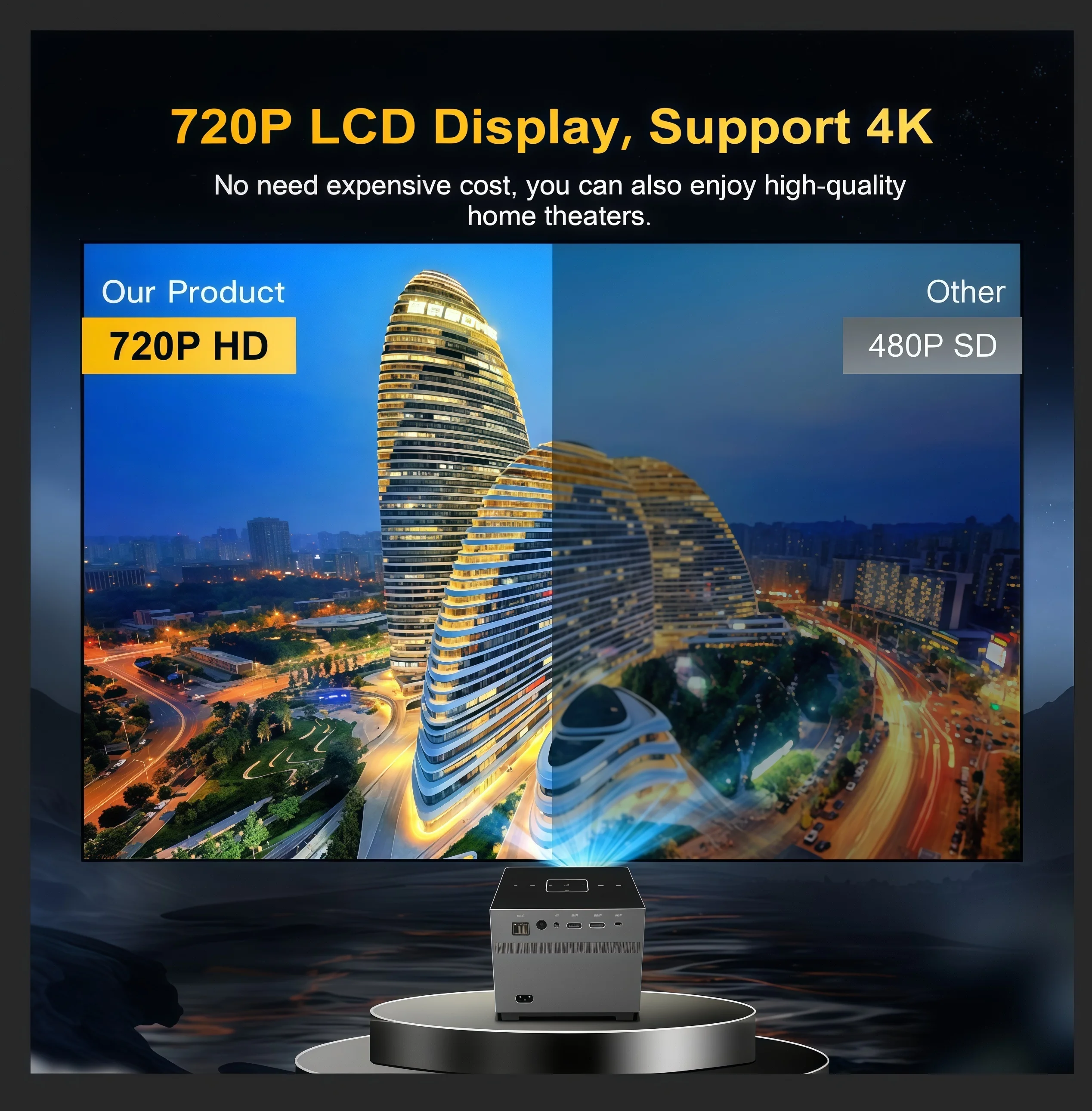 Xnano X3 Tragbarer Projektor 250ANSI Native 720P Unterstützt 4K Elektrischer Fokus Auto-Keystone Android 11 Dual-WLAN Bluetooth ARGB-Licht Heimkino-Beamer für Schlafzimmer Gaming und Streaming – Detail 10
