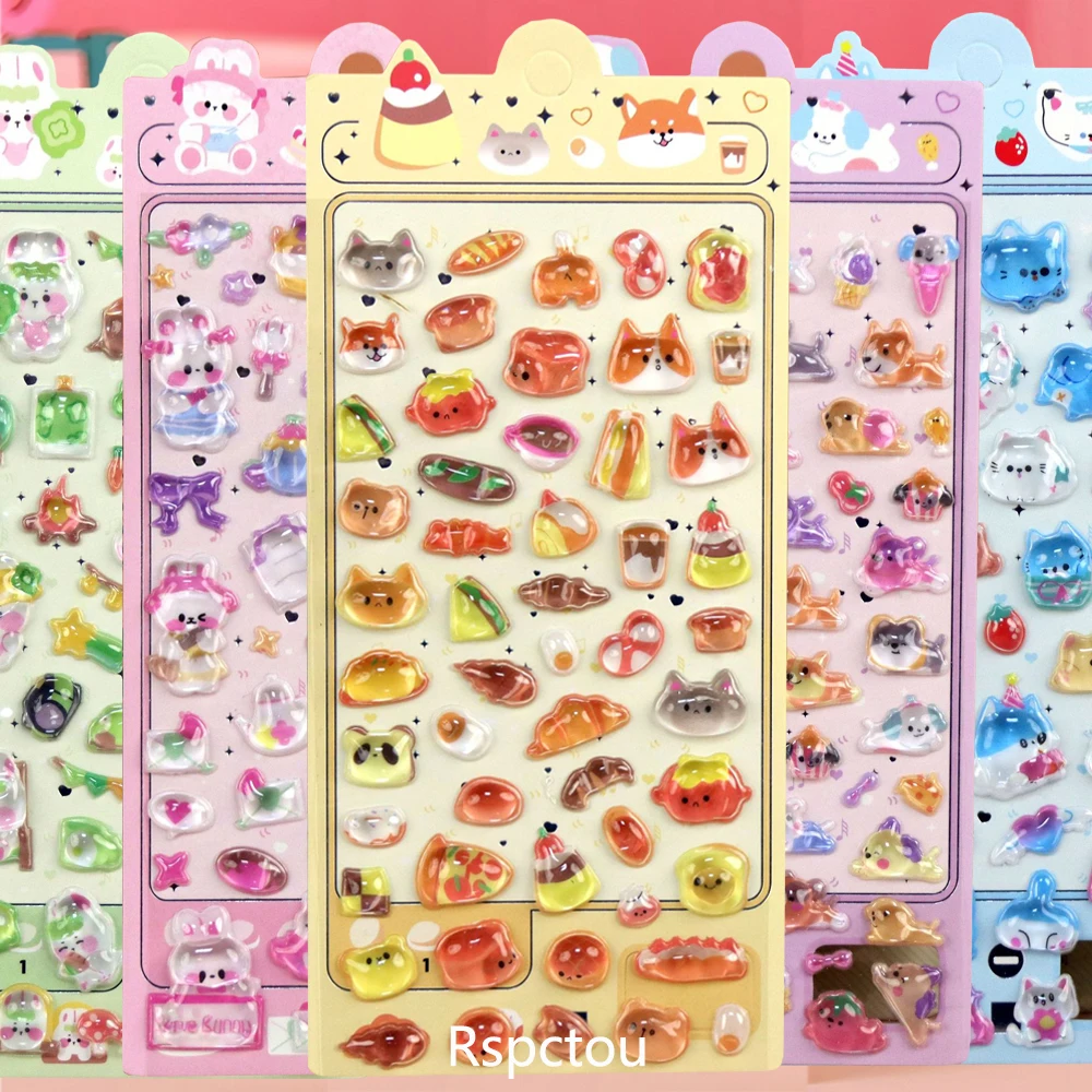 Kawaii Kaninchen Katze Hund 3D-Relief-Aufkleber Niedliche Cartoon-Tier Dreidimensionale Aufkleber Kühlschrank Laptop Handyhülle Sticker-Pack