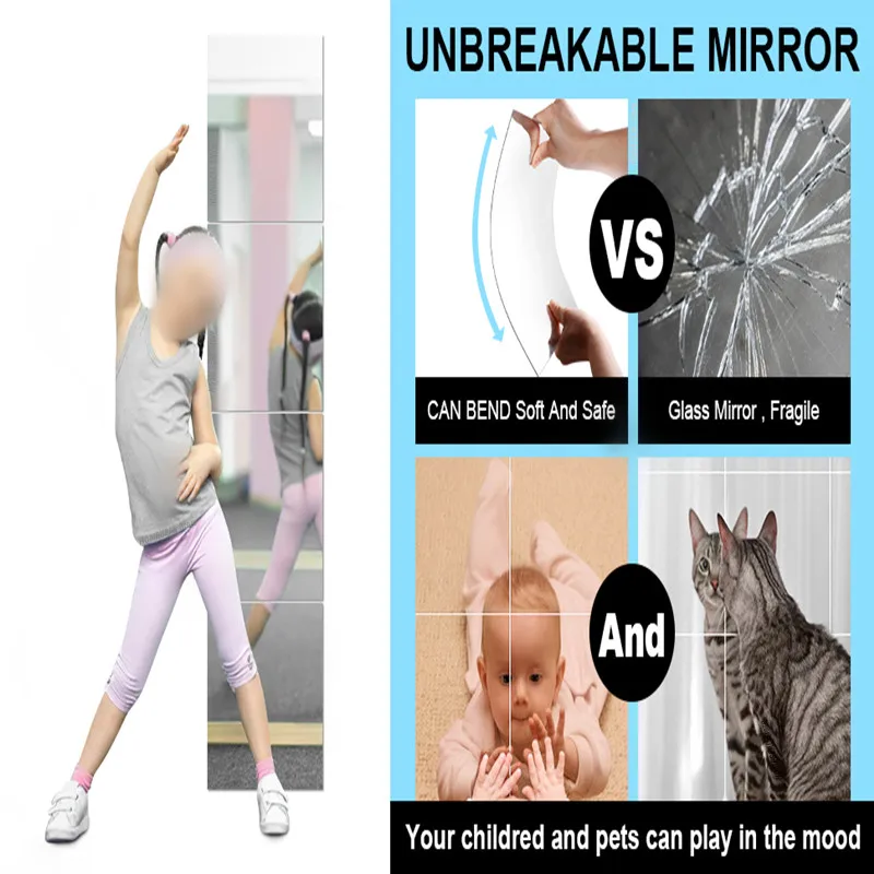 3D Mirror Wall Stickers Self-adhesive Mirror Stickers Thicken 2mm Flexible DIY Art Acrylic Mirror Living Room Decoration