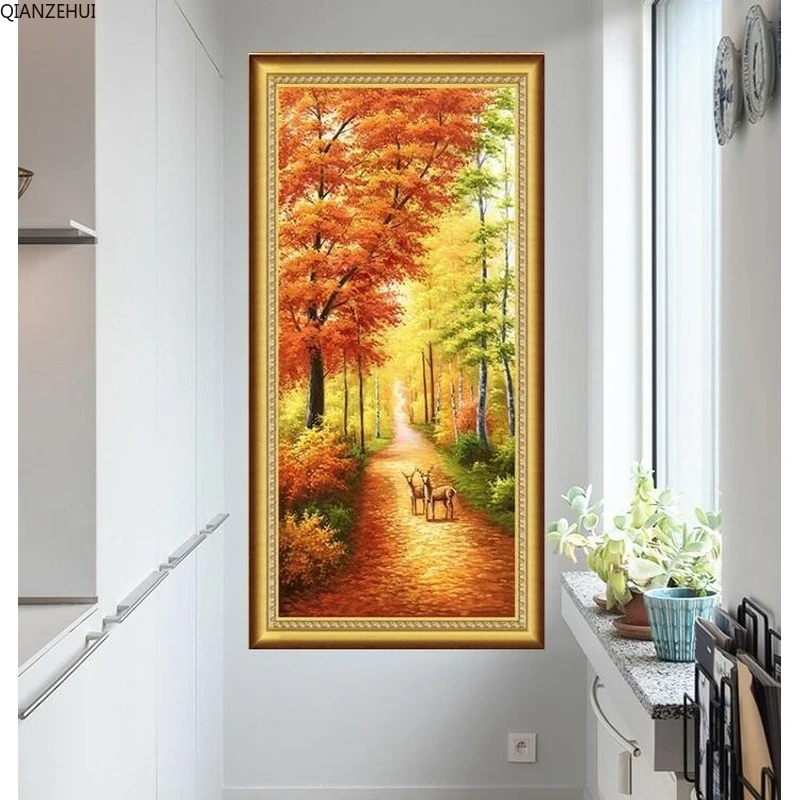 DIY 5D full Diamond Embroidery,Round Diamond beads entrance hall forest Living room decoration rhinestone beads Diamond painting