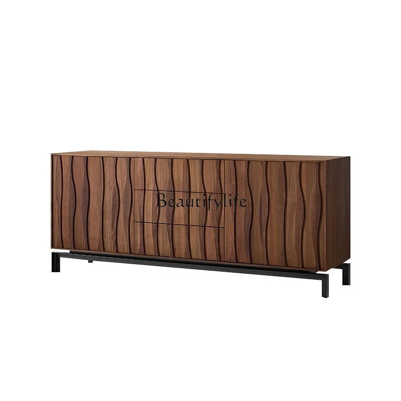 

Medieval style entrance, living room wall decoration locker, wabi sandy wind black walnut design side cabinet