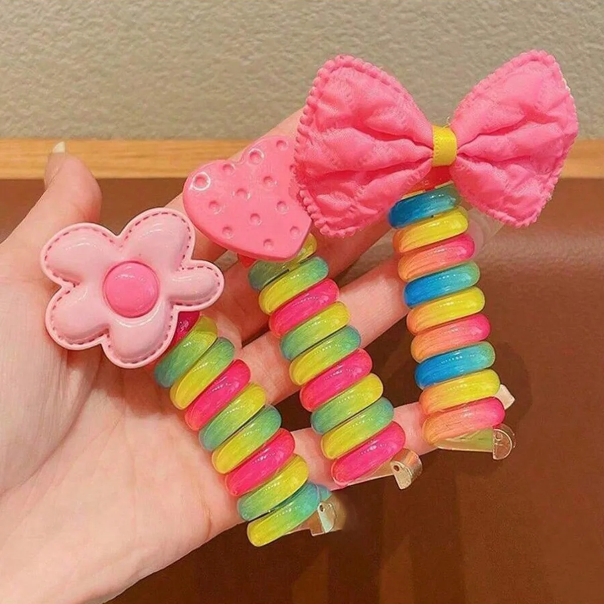 Hair Ties Spiral Coil High Elastic Little Girls Cute Flower Hair Bands Accessories New Standard Size Multicolor Resin Soft Comfy