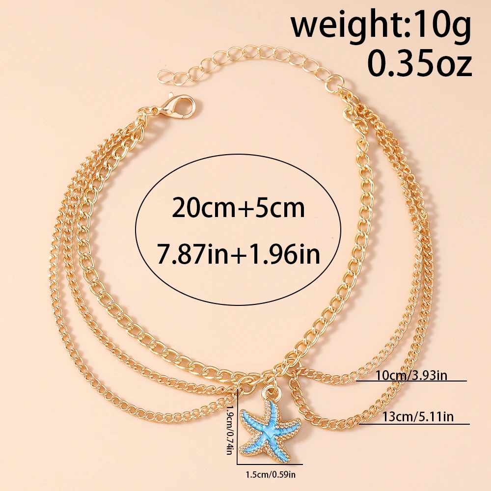 Aihua Sommer-Strand-Bohemia-Fußkettchen in Goldfarbe mit Seestern- und Muschelmotiven für Damen, barfußes Fußkettchen, Fußschmuck, Geschenkidee. – Detail 6