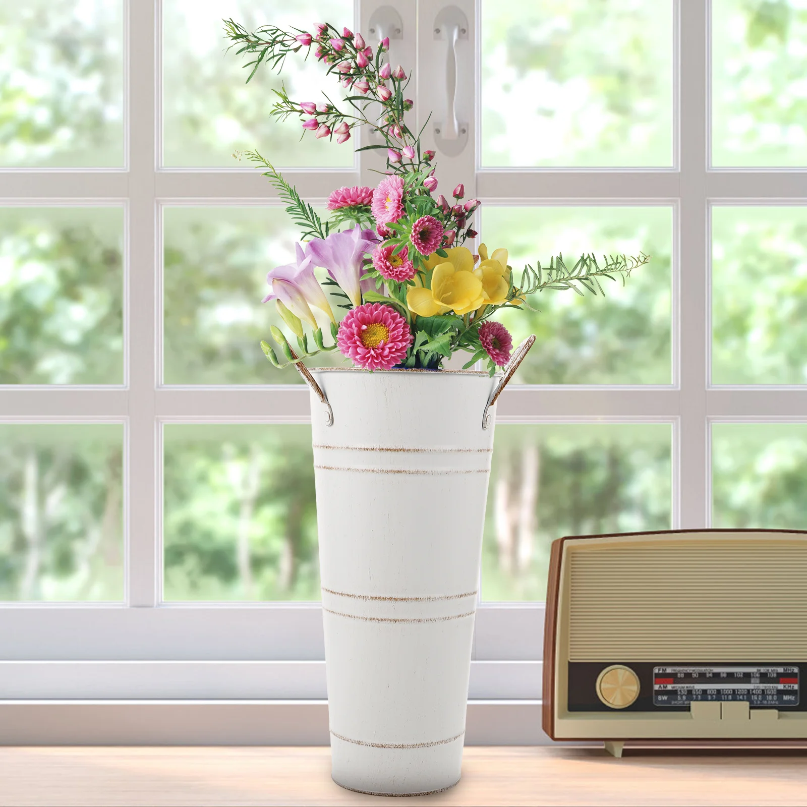 

Vintage Metal Flower Bucket Rustic Iron Vase For Home Decor Garden Planting Bucket Decorative Umbrella Stand Rack